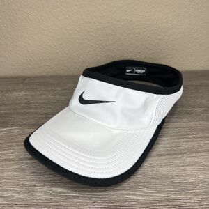 Nike Featherlight Dri Fit Womens Visor Hat White Black Golf Tennis Pickleball
